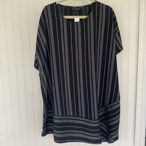 Lane Bryant Navy Blue and White Striped Shirt Size 18